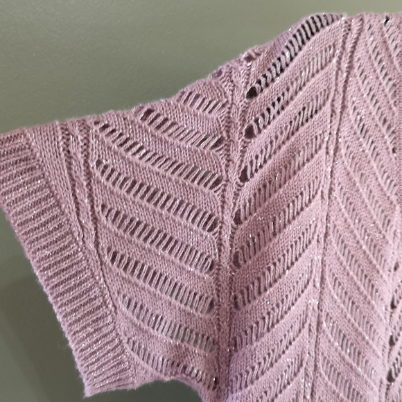 Vanity Metallic Mauve Fashion Herringbone Pattern Sweater Size S - Picture 4 of 7